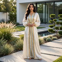 Ensemble de 2 pièces de luxe pour femmes musulmanes Alya, style Moyen-Orient, robes Abaya Dubai, longueur au sol, élégantes, respirantes, en polyester, col en V
