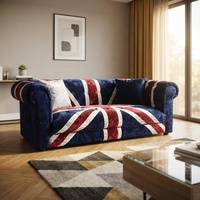Union Jack Britischer Stil Sofa - Amerikanischer Landhausstil Massivholz Nordischer Leinen-Stoff Sessel 1/2/3-Sitzer Ländliches Wohnzimmer