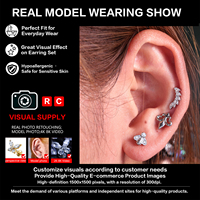 Clous de lobe en titane G23 ASTM F136 à dos plat, sans filetage, à poussoir, pour piercing hélix et cartilage, vente en gros