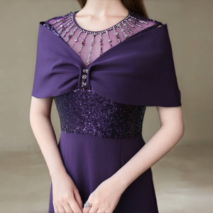 فستان سهرة طويل فاخر مزين بالترتر مع كاب للحفلات الرسمية وحفلات الزفاف بمقاسات من L إلى 5XL وألوان متعددة فستان كاجوال لأم العروس - Product Image 5