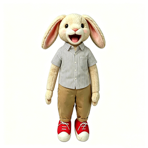 Marioneta de Conejo de Peluche con Camisa a Rayas y Zapatillas – Juguete Interactivo de Simulación para Niños - Product Image 5