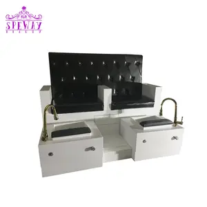Double seaters black and white pedicure station salon foot spa pedicure chair with pipeless jet