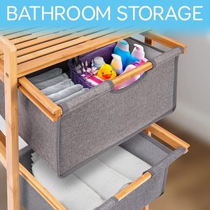 Cesta de Almacenamiento Independiente LEDIN de Bambú Natural con 4 Niveles y Cajones, Organizador de Ropa para Dormitorio, Baño y Lavadero - Product Image 5