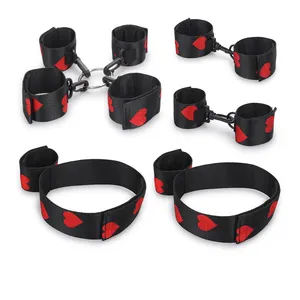 Bondage Kits Black Red Heart Bondage Gear Handcuffs and Ankle Cuffs Restraints Sex Toys Adult juguetes sexuales