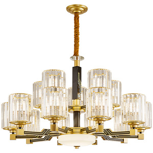 Crystal <b>Chandelier</b> Multi Head Led <b>Light</b> Fixture Circular Metal Body With Glass Shades Ceiling Lighting - Product Image 1