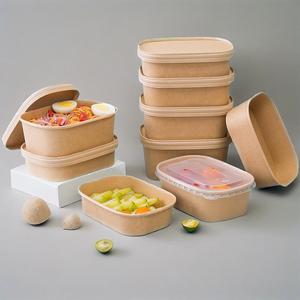 ชามสลัดกระดาษคราฟท์ทรงกลมสำหรับนำออกไปบรรจุอาหารพร้อมฝาเคลือบดินเหนียว - Product Image 5