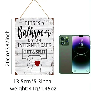 Rustic Wooden Hanging Door Plaque <strong>Funny</strong> <strong>Bathroom</strong> Sign for Home Restroom Bedroom Farmhouse Entryway Gift Featuring Still Life - Product Image 3