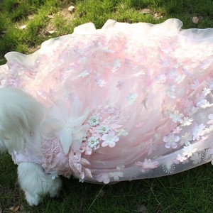 Vestido de Novia de Lujo para Mascotas Little Bear Foam con Cola de Flores de Cerezo y Bordado Floral Tridimensional - Product Image 5