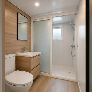Casa Contenedor de Ensamblaje Rápido con Estructura Modular de Acero en las Esquinas, Entrada Central de Vidrio y Diseño de Habitaciones en Dos Lados para Construcción - Product Image 4