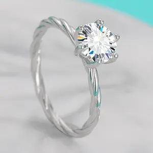 Elegantes anillos de brazo retorcidos de compromiso de moissanita Real para mujeres S925 alianzas de boda de plata esterlina joyería con certificado