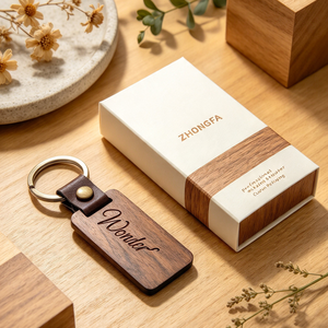 Llaveros de Madera Personalizados al por Mayor con Correa de Cuero, Llavero de Madera Grabado con Láser para Regalos de Cumpleaños, Recuerdos y Manualidades - Product Image 6