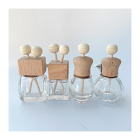 Flacon de parfum en verre transparent fantaisie de 10 ml, vide, plat, diffuseur de voiture suspendu avec bouchon en bois à vis pour huile parfumée