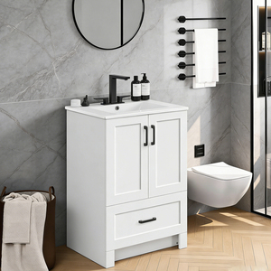 Mobile bagno moderno classico da 24 pollici con lavabo in ceramica, a pavimento, con vano contenitore - Product Image 2