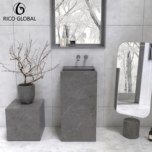 Lavabo de Pedestal Moderno y Duradero de 40CM para Baño, Cerámica Gris Pietra, Lavabo Integrado, Grifo de Pared Contemporáneo, Marca OEM - Product Image 6
