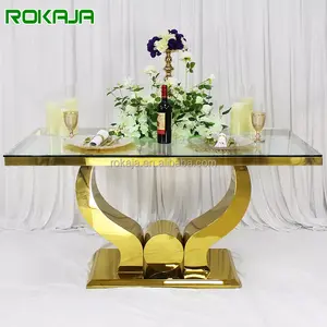 Tavolo da matrimonio quadrato In marmo di vetro dorato la perla In entrambe le mani progetta il Set di tavoli da pranzo laterali per banchetti di ricevimento