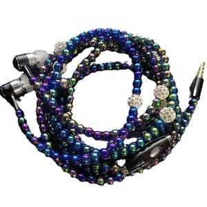 Vente chaude afrique nouvelle mode collier de perles casque HIFI son 3.5mm filaire écouteurs pour apple Android tablette ordinateur