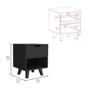Crail Nightstand With 1 Drawer And <b>Open</b> Shelf Wooden Legs Bedroom <b>Storage</b> - Product Image 3