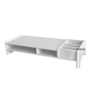 Desktop <b>Computer</b> Stand White 2 Tier Monitor Riser <b>Office</b> Desk Storage Organizer With Wifi Port For Home <b>Office</b> Use - Product Image 2