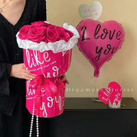 Kertas Pembungkus Bunga Ike You Hand Brush Letter Flower Wrapping Paper Hari Valentine Multi Warna Tahan Air Grosir