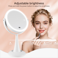 Miroir de maquillage LED rond avec affichage de la luminosité, 3 températures de couleur, intensité réglable, détachable, commande tactile, rechargeable par USB