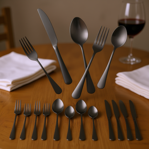 Ensemble de couverts en acier inoxydable, 30 pièces, design ovale noir minimaliste, passe au lave-vaisselle, pour 6 personnes, vaisselle, ustensiles de cuisine - Product Image 2