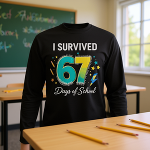 Sobreviví a 67 días de la escuela, camiseta de manga larga, Meme de profesores y estudiantes - Product Image 2
