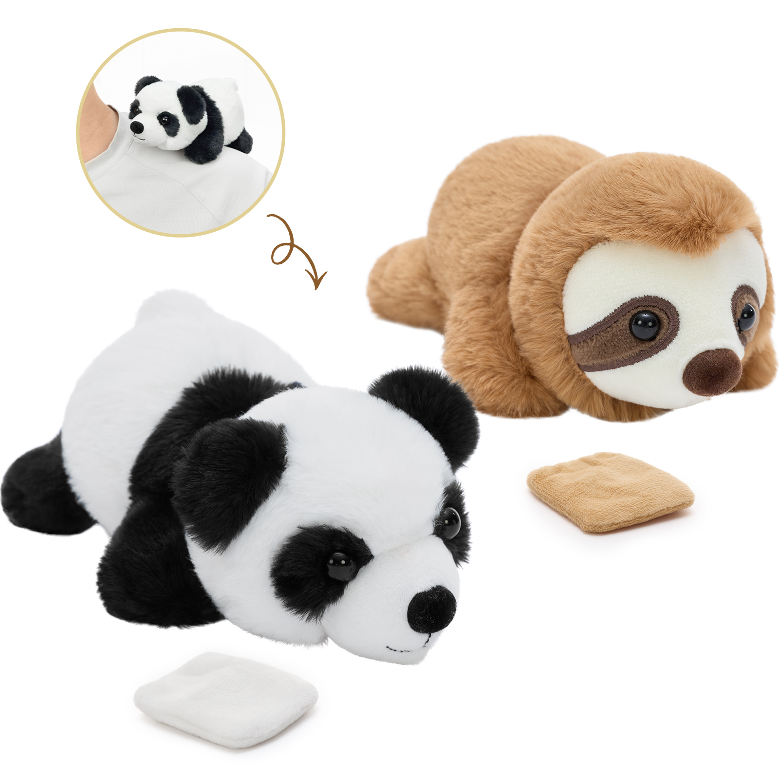 Peluche de panda magnético en el hombro