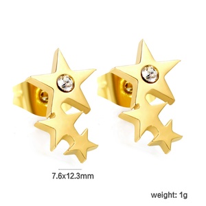 Pendientes de Estrella Modernos y Sencillos de Acero Inoxidable con Baño de Oro de 18k para Mujer, Pendientes Colgantes con Tres Pentagramas y Circonitas - Product Image 2