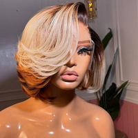 613 couleur blonde court bob cheveux humains Hd transparent dentelle frontale perruque brésilienne blonde coupe de lutin perruques de cheveux humains pour les femmes