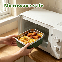 Boîte à bento pour adultes en acier inoxydable avec séparateur amovible et sangle, récipient alimentaire micro-ondable avec couvercle en bambou pour la préparation des repas