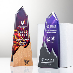 Custom Crystal <b>Trophy</b> With Mountain Design Laser <b>Engraved</b> Digital Printing White Crystal Conference Award Supply - Product Image 4