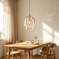 Lustre suspendu moderne vintage en laiton avec cloche en verre et acier pour salle à manger, chambre à coucher, villa, plafond haut, lampe d'intérieur