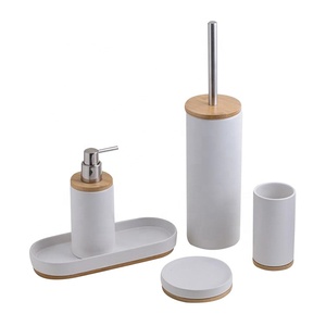 BX New Manufacturer <strong>White</strong> Modern Ceramic and Bamboo Bathroom Set <strong>Bath</strong> <strong>Tray</strong> with Bamboo Base - Product Image 2