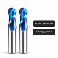 Fraise à queue sphérique en carbure monobloc HRC65, revêtement nano TiAlCrN bleu, OEM, 2 dents, pour usinage CNC
