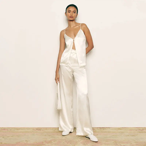 Abbigliamento di marca di lusso in raso lucido in seta 2 pezzi Set pigiama da donna canotte da notte da donna con gamba <span class=keywords><strong>larga</strong></span> Set di pantaloni lunghi larghi - Product Image 1