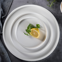 Assiette plate en céramique blanche de style européen créatif, assiette à steak, vaisselle de restaurant occidental pour hôtels, assiette à gâteau et à pizza, compatible lave-vaisselle