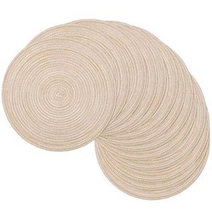 Handwoven Braided PP 38cm Round Geometric Pattern Reusable <b>Table</b> Placemats for <b>Dining</b> Kitchen Hot Pad Trivet Coaster Protection - Product Image 1
