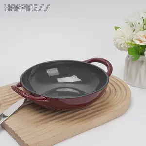 Fábrica vender Custom Cooking Kitchen ware wok chinês 19cm pan antiaderente esmalte ferro fundido pequeno wok