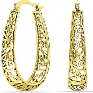 Boucles d'oreilles créoles en or E3381 pour femmes, bijoux fins classiques pour tous les jours, boucles d'oreilles plaquées or - Product Image 3