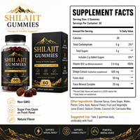Gummies de Shilajit Haute Puissance 500mg Mélange Triple avec Acide Fulvique et Oligo-éléments 60 Comprimés Complément Alimentaire en Gummies ODM