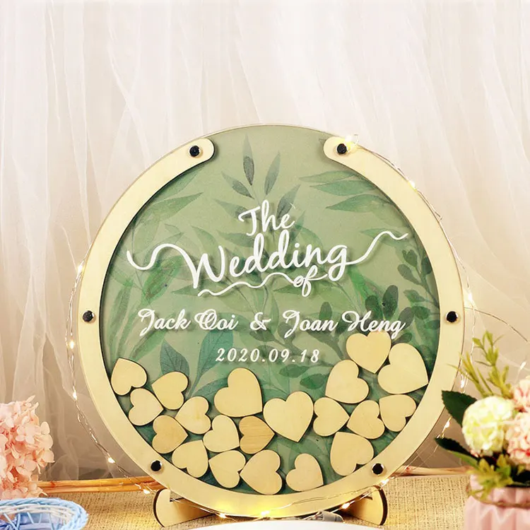 Customized Sign Wooden Frame with Stand Unique Wedding Decoration Wood+acrylic Wedding Guest Book
