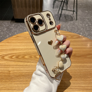 เคสโทรศัพท์เคลือบเงา ดีไซน์หัวใจ 3 มิติ หรูหรา พร้อมสายคล้องข้อมือ สำหรับ iPhone 15 16 17 Pro Max, เคสสำหรับ iPhone 17 Pro Max พร้อมสายคล้อง - Product Image 3