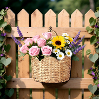 Panier suspendu en osier tressé en forme d'éventail avec motif de jacinthe, fait main, pour rangement mural