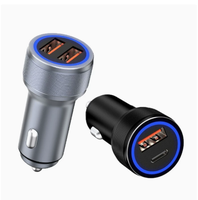 Cargador de Coche de Doble Puerto A+C con Luz Ambiental LED Azul, 12-24V, ABS, Cargador para Encendedor de Cigarrillos, Color Negro y Blanco, OEM, Venta al Por Mayor