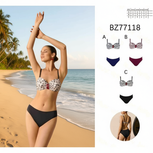 Costume da bagno BZ77118 con reggiseno push-up a stampa floreale e slip a tinta unita, taglie forti, per donna, abbigliamento da spiaggia - Product Image 3