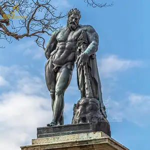 Custom Made Zwart Patina Brons Griekse Figuur Standbeeld Hercules Staande Op Grote Basis