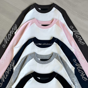 Felpa Crop Color Block di Alta Qualità con <span class=keywords><strong>Stampa</strong></span> Serigrafica, Streetwear Personalizzato, T-Shirt a Maniche Lunghe 100% Cotone per Uomo - Product Image 2