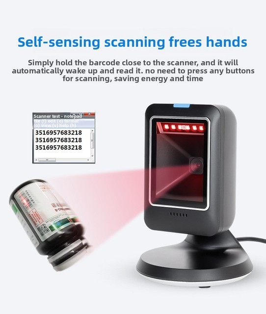 NG6300 High Speed 1D 2D USB Desktop Barcode Scanner Omnidirectional Automatic Sensing Supermarket POS System QR Code Stock