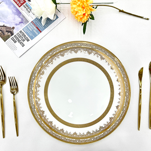 Wholesale Modern 10.5 Inch <b>White</b> Gold Ceramic Steak <b>Dinner</b> Plate Porcelain Restaurant Charger with Round Pattern for Home Use - Product Image 2