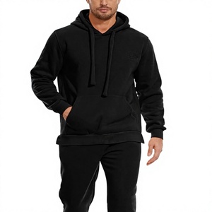 Sudadera con Capucha Negra para Hombre, Corte Regular, Felpa de Algodón, Color Sólido Informal, Transpirable, Conjunto Deportivo para Otoño - Product Image 1